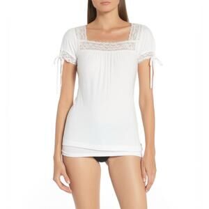 Juicy Couture Womens Size Large White Y2K Lace Trim Top Square Neck